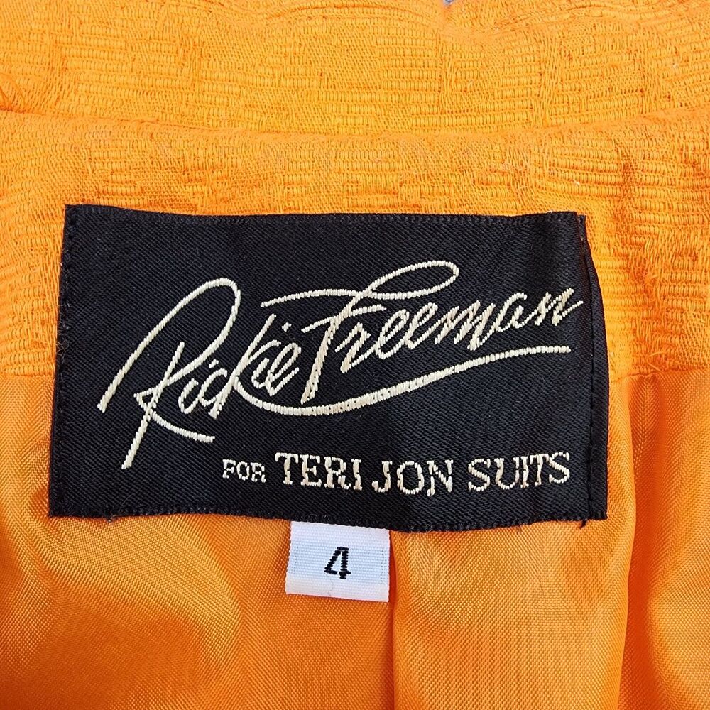 Vintage Teri Jon Rickie Freeman Blazer Womens 4 Orange Floral Inlay Short Sleeve - Picture 2 of 16